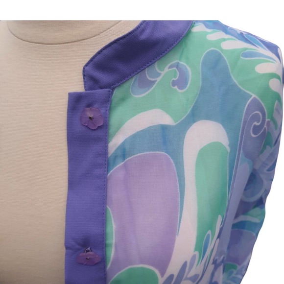 Womens 2X Groovy 1970s Retro Pastel Sheer Chiffon Blouse Top Lightweight Airy - Picture 14 of 16